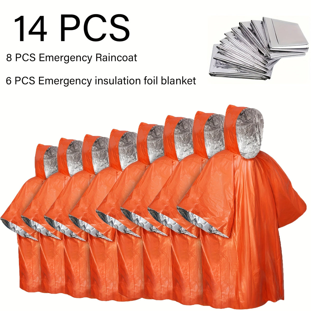 Poncho de pluie d'urgence réutilisable, lot de 4 et 14 – Conserve 90 % de la chaleur corporelle, imperméable et résistant aux intempéries, pour hommes, femmes et adultes, équipement de camping, de randonnée et de survie