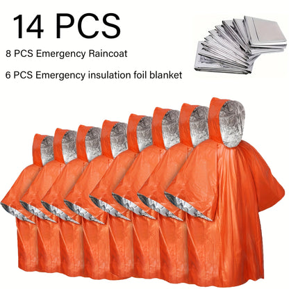 Poncho de pluie d'urgence réutilisable, lot de 4 et 14 – Conserve 90 % de la chaleur corporelle, imperméable et résistant aux intempéries, pour hommes, femmes et adultes, équipement de camping, de randonnée et de survie