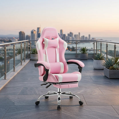 Chaise de gaming ergonomique avec repose-pieds et soutien lombaire – Fauteuil d'ordinateur esport style course, accoudoirs fixes, dossier inclinable réglable, chaise de bureau pour adultes