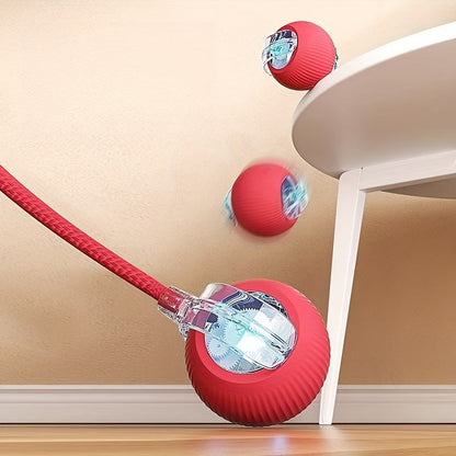 Balle jouet électrique pour chat avec queue en corde - Souris robot roulante auto-rotative rechargeable par USB pour chats et chatons d'intérieur, jouet de chasse interactif automatique pour toutes les races de chats, cadeau anti-ennui pour animaux