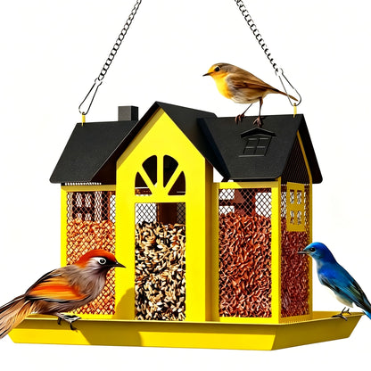 Mangeoire à oiseaux sauvage résistante aux écureuils pour extérieur – Mangeoire suspendue à grande capacité en maille métallique à 3 compartiments, résistante aux intempéries, pour cardinaux, pinsons et oiseaux de jardin, plusieurs couleurs