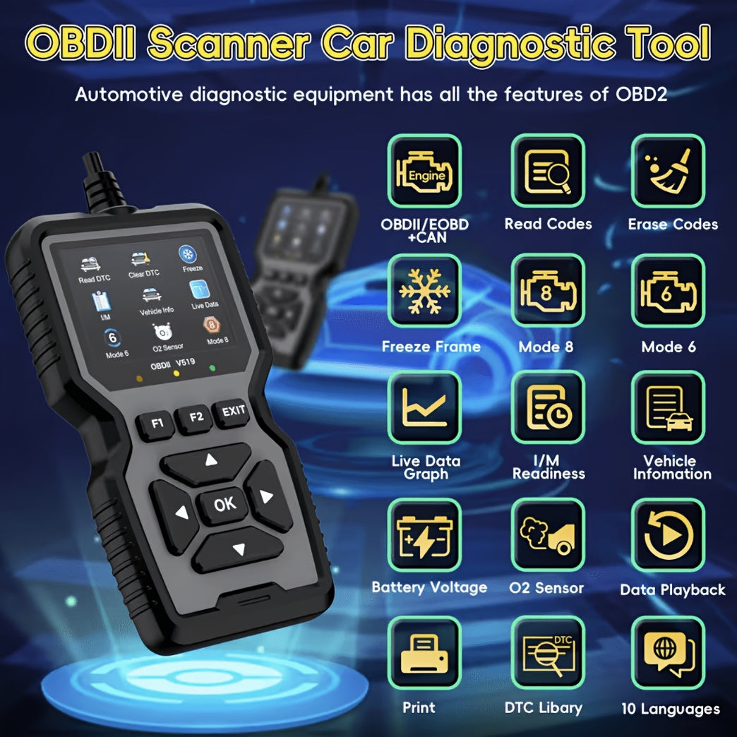 Outil de diagnostic OBD2, lecteur de codes défaut moteur universel avec fonction de réinitialisation, modes 6 & 8, test de préparation I/M – Compatible avec toutes les voitures, camions et SUV OBDII depuis 1996 – Gris