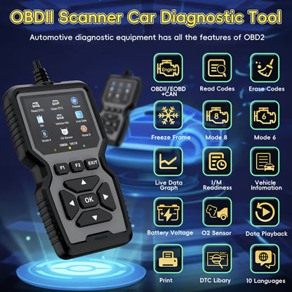 Outil de diagnostic OBD2, lecteur de codes défaut moteur universel avec fonction de réinitialisation, modes 6 & 8, test de préparation I/M – Compatible avec toutes les voitures, camions et SUV OBDII depuis 1996 – Gris