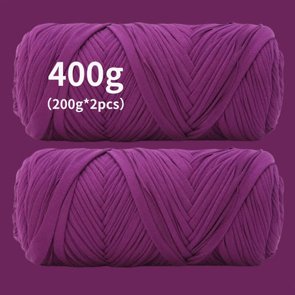 Fil de coton pour t-shirt 400 g (2 x 200 g) mélange de coton épais en 49 couleurs – Fil épais et doux pour paniers au crochet, sacs, tapis, projets de macramé et tricot – Fil de loisirs créatifs idéal pour les débutants