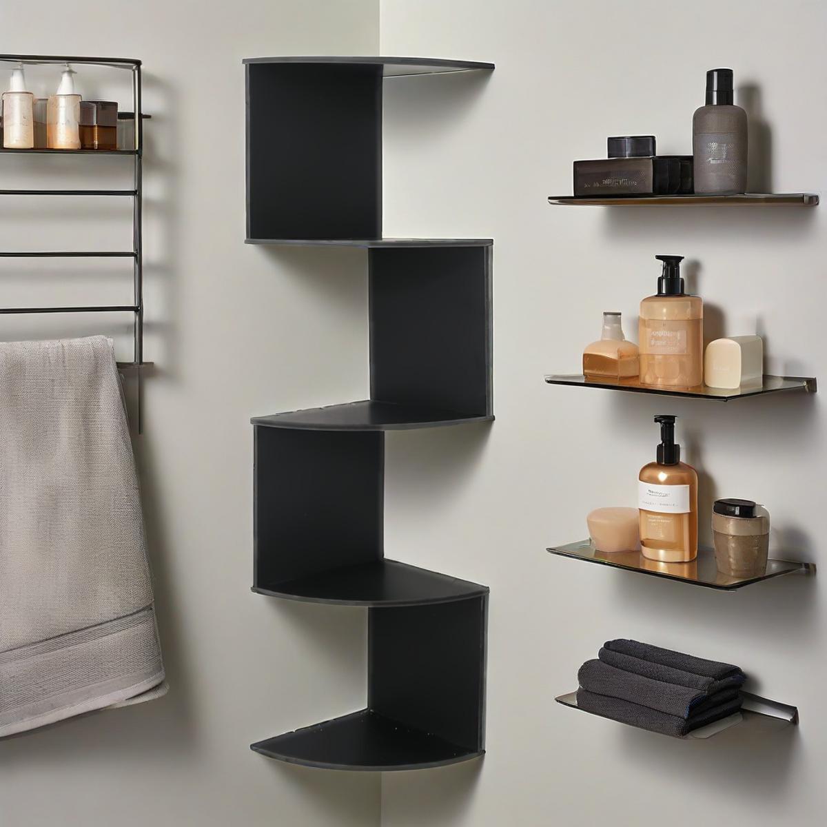 Étagère d'angle murale à 5 niveaux – Bibliothèque flottante et étagère de rangement pour salon, chambre et cuisine, séparateur d'angle gain de place, 5 styles disponibles