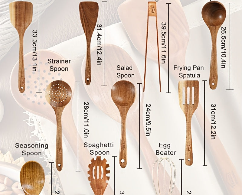 Ensemble d'ustensiles de cuisine en bois 3/5/7 pièces, cuillères, spatules, spurtle, louche et spatule à wok en bois naturel avec poignées ergonomiques, outils de cuisine robustes, résistants à la chaleur et sans danger pour les revêtements antiadhésifs