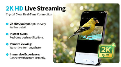 Mangeoire à oiseaux intelligente avec caméra solaire – 4MP 2K HD, identification des espèces d'oiseaux, détection de mouvement, protection contre les écureuils, étanchéité IP66, surveillance à distance via application, cadeau pour les amoureux des oiseaux