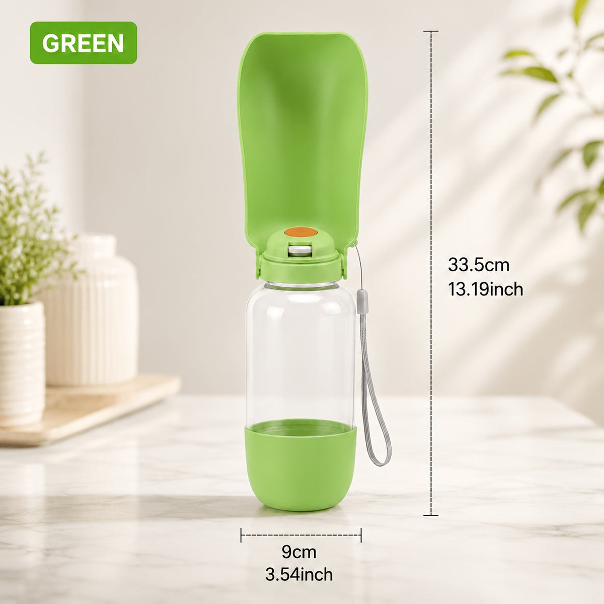 Gourde portable pour animaux avec dragonne, distributeur 2-en-1 d'eau et de nourriture anti-fuite pour chiens et chats - Gobelet de voyage compact pour promenades, randonnées et camping - Gourde légère pour chiens et chats