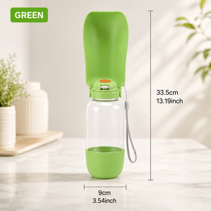 Gourde de voyage 2-en-1 pour chien avec dragonne – Compartiments de 520 ml pour l'eau et 150 g pour la nourriture, distributeur étanche avec gamelle pliable pour randonnée et voyage, 4 couleurs
