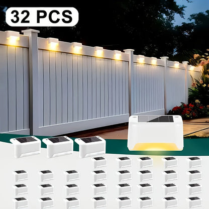Lampes solaires LED pour terrasse, escaliers et marches d'extérieur, allumage/extinction automatique, 12 heures d'éclairage blanc chaud pour clôture, allée, patio, balcon et jardin – ABS résistant aux intempéries, lot de 8, 16 ou 32 – Aucun câblage requis