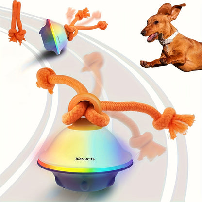 Jouet balle roulante automatique pour chien avec corde, activé par le mouvement, enregistrement vocal, rechargeable par USB, jouet interactif stimulant pour petits et moyens chiens, anti-ennui, gris et blanc