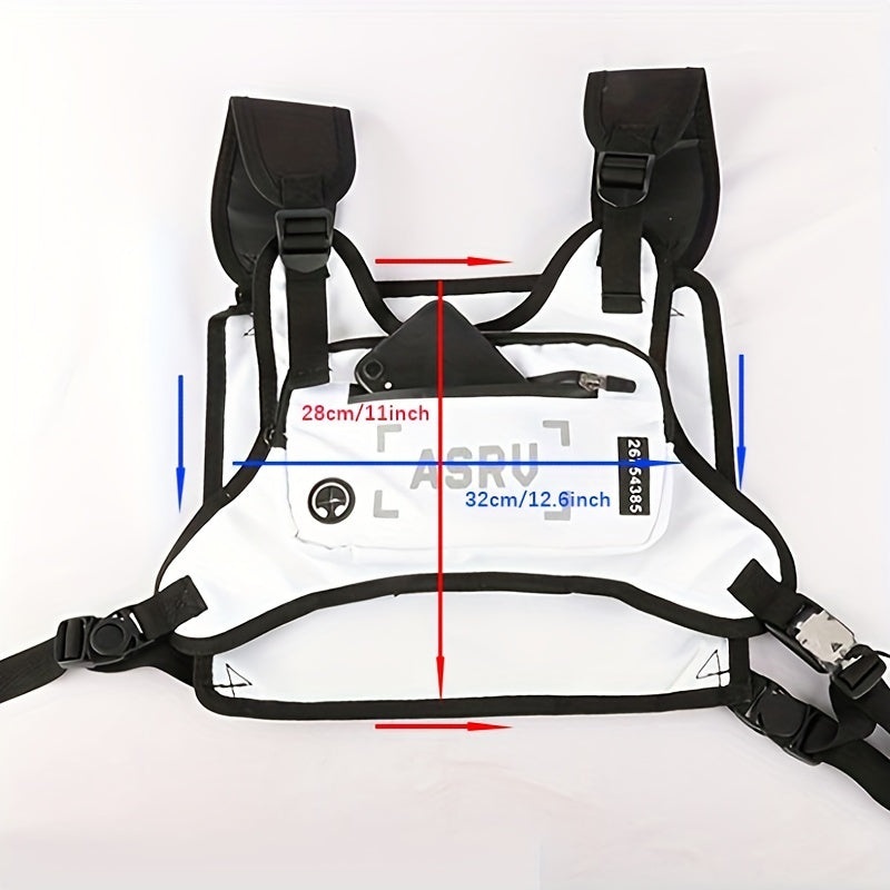 Sac de poitrine réfléchissant pour course à pied, gilet léger et réglable, sac bandoulière pour hommes et femmes – Sac de sport imperméable pour vélo, randonnée, ski avec trou pour écouteurs, noir et blanc