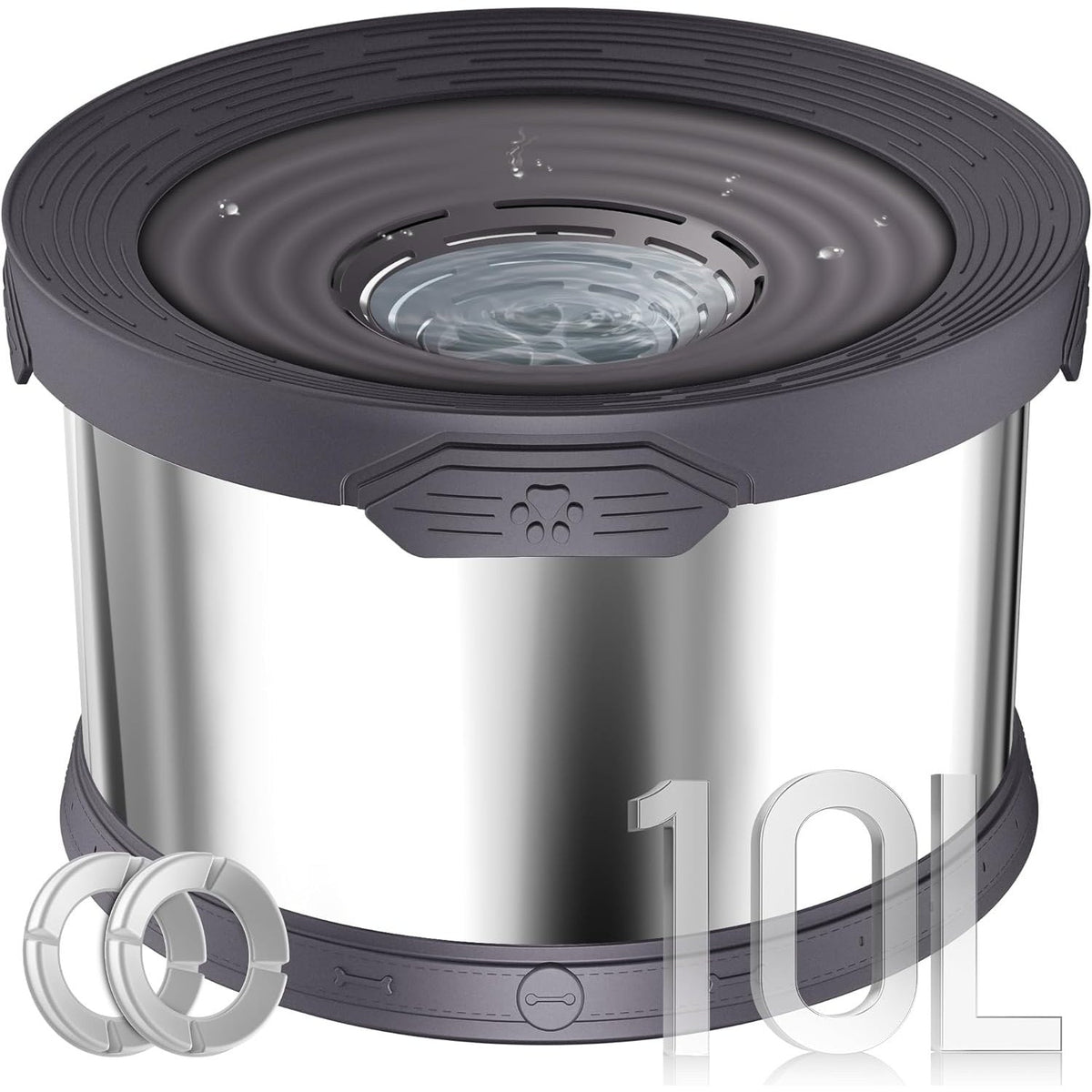 Grande gamelle d'eau pour chien 10 L en acier inoxydable anti-éclaboussures – Bol d'abreuvement lent 2,6 gallons avec disque flottant, base antidérapante et filtre amovible pour grands chiens et foyers multi-animaux, intérieur et extérieur