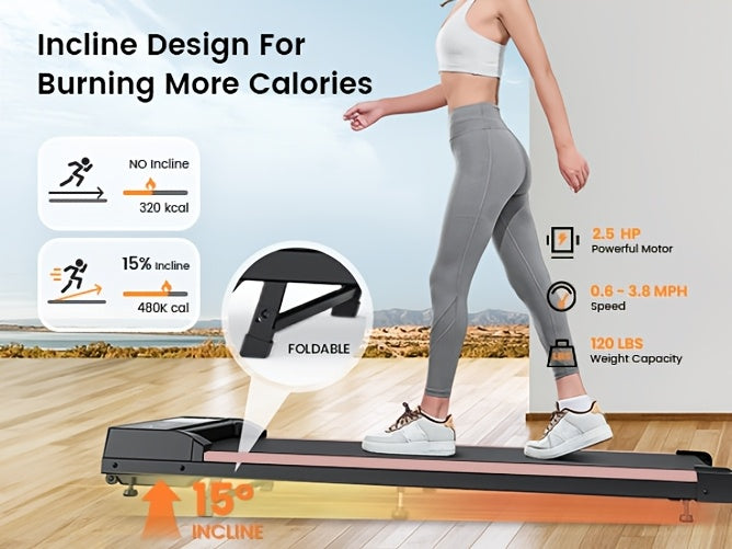 Tapis de marche sous bureau, moteur silencieux 2,5 HP, inclinaison 15 %, 4-en-1, capacité de 120 kg avec télécommande et écran LED - Tapis de course portable pour bureau à domicile, marche, jogging et perte de poids