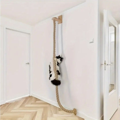 Arbre à chat mural avec corde d'escalade en jute de 152 cm – Mobilier mural pour chat peu encombrant avec griffoir, grande échelle et plateforme de repos, ensemble d'activités d'escalade pour chat d'intérieur pour l'exercice et le jeu