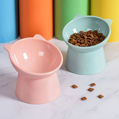 Ensemble de 3 gamelles surélevées pour chat en forme d'oreilles de chat, support antidérapant, design ergonomique pour le cou, écuelle pour animaux tricolore (rose, vert, bleu), idéal pour foyer à plusieurs chats