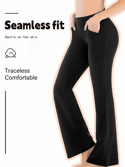 Ensemble 4 pièces pour femme : pantalon taille haute à jambes évasées – Tenue décontractée printemps-été avec fente avant, vêtement d'intérieur flatteur, noir et couleurs assorties, tailles S à XXL
