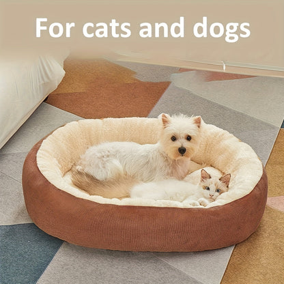 Panier ovale pour chats et chiens de petite à moyenne taille – Couchage douillet, doux et chaud en polyester texturé, coussin de sommeil confortable pour intérieur, adapté aux chatons, chiots, chihuahuas, teckels et shih tzus