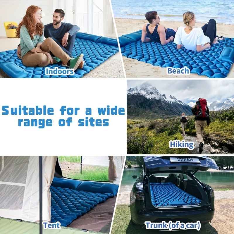 Matelas de couchage autogonflant ultraléger en nylon TPU, pompe intégrée, options une ou deux places, matelas de camping compact et portable pour le camping, la randonnée, le sac à dos, les voyages et les pique-niques, orange et bleu