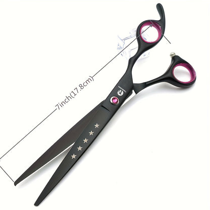 Set de 4 ciseaux professionnels de toilettage pour chien de 7 pouces, incluant ciseaux droits, sculpteurs, courbes et effileurs avec peigne et étui, en acier inoxydable 6CR, tranchants et durables, noirs