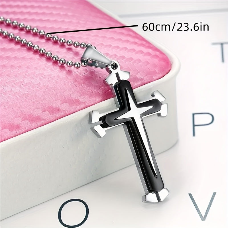 Ensemble de 4 colliers croix pour homme – Bijoux avec pendentif croix de chevalier en acier inoxydable 316L, colliers religieux gothiques résistants au ternissement pour homme, cadeau tendance pour lui, style quotidien et streetwear