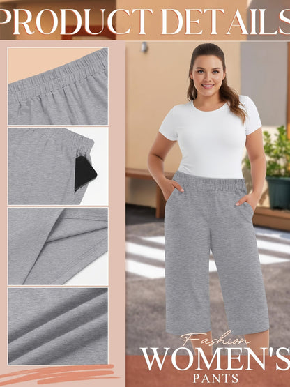 Lot de 3 pantalons Capri pour femme – Pantalons de jogging amples style détente, coupés avec poches et taille élastique, pantalon Capri de yoga pour le printemps, l'été, l'automne et les tenues décontractées du week-end