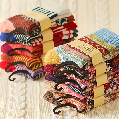 Lot de 5 paires de chaussettes d'hiver épaisses pour femmes, chaussettes en maille polyester 200 g/m² chaudes et douces à motif écossais vif pour la randonnée, le ski et le temps froid – Cadeau d'automne/hiver pour les fêtes