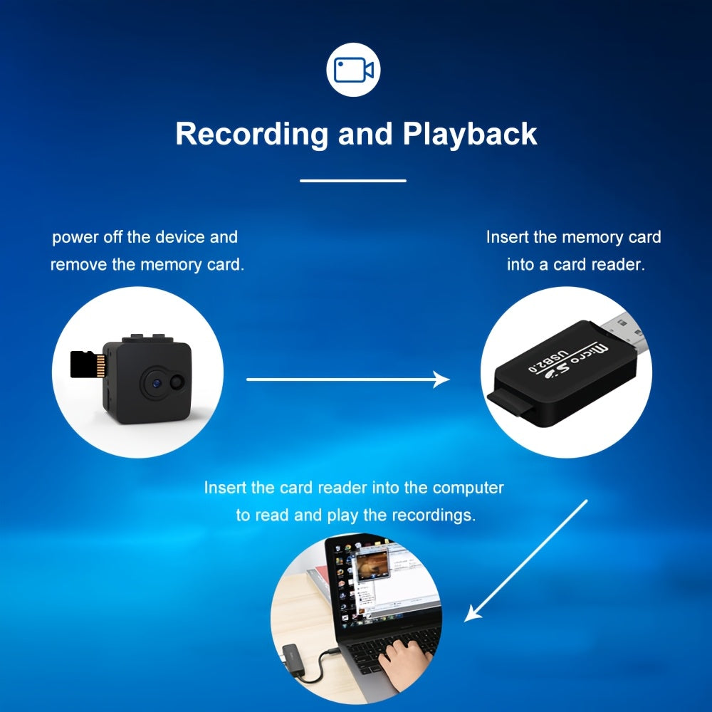 Mini caméra de sécurité espion sans WiFi – Prise en charge carte SD 32 Go, enregistrement en boucle, batterie rechargeable, Plug & Play – Sécurité domestique, babyphone, caméra pour animaux, surveillance de bureau