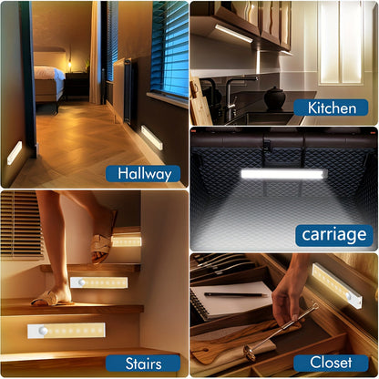 Lampe de placard LED à détecteur de mouvement rechargeable par USB – Éclairage intelligent sans fil sous meuble, intensité réglable 3 niveaux, veilleuse pour cuisine, chambre, placard, escaliers, couloir – Lot de 6 ou 3