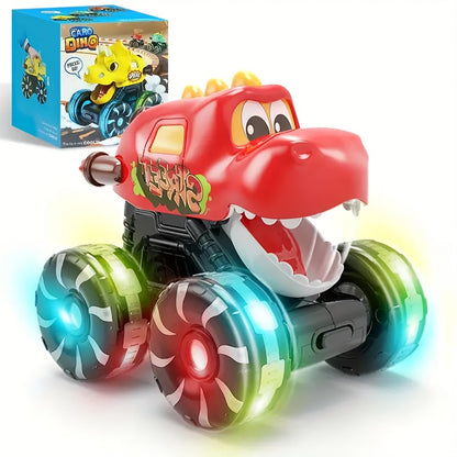 Dinosaur Monster Truck Toy Triceratops Stegosaurus with Flashing LED Wheel Lights Friction Powered Push-and-Go Vehicle Durable ABS Kids Birthday Party Gift