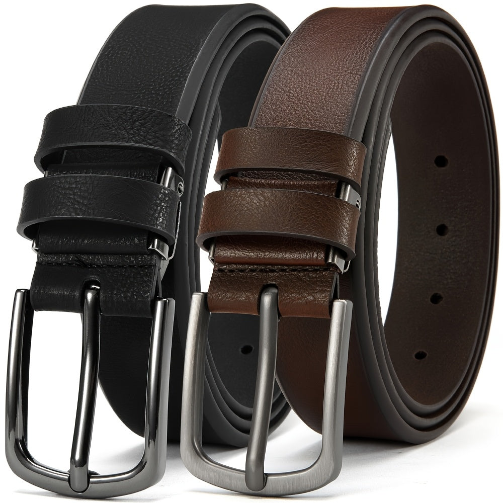 Lot de 2 ceintures pour homme en cuir de vachette véritable avec coffret cadeau – Ceinture classique vintage à boucle ardillon réglable pour jean, tailles 30"-52"