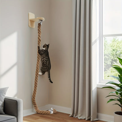 Arbre à chat mural avec corde d'escalade en jute de 152 cm – Mobilier mural pour chat peu encombrant avec griffoir, grande échelle et plateforme de repos, ensemble d'activités d'escalade pour chat d'intérieur pour l'exercice et le jeu