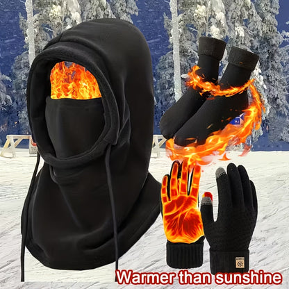 Ensemble thermique d'hiver 3/4 pièces, masque coupe-vent, gants tactiles, chaussettes en polaire épaisse, équipement grand froid pour snowboard, ski, randonnée, pêche sur glace – Lot d'accessoires d'extérieur chauds et légers