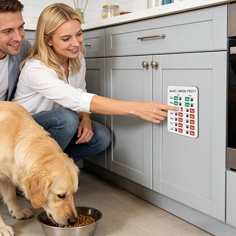 Panneau de rappel pour le nourrissage des animaux avec curseur – Tableau de suivi quotidien matin et soir pour chiens et chats, fixation adhésive pour mur et réfrigérateur, calendrier de nourrissage mignon pour foyers multi-animaux