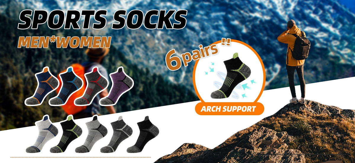 Lot de 6 paires de chaussettes de randonnée en laine mérinos pour hommes et femmes, chaussettes de course et de travail à cheville rembourrée avec soutien de compression, design invisible, respirant et absorbant l'humidité – Excellente idée cadeau