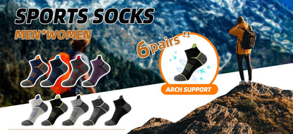 Lot de 6 paires de chaussettes de randonnée en laine mérinos pour hommes et femmes, chaussettes de course et de travail à cheville rembourrée avec soutien de compression, design invisible, respirant et absorbant l'humidité – Excellente idée cadeau