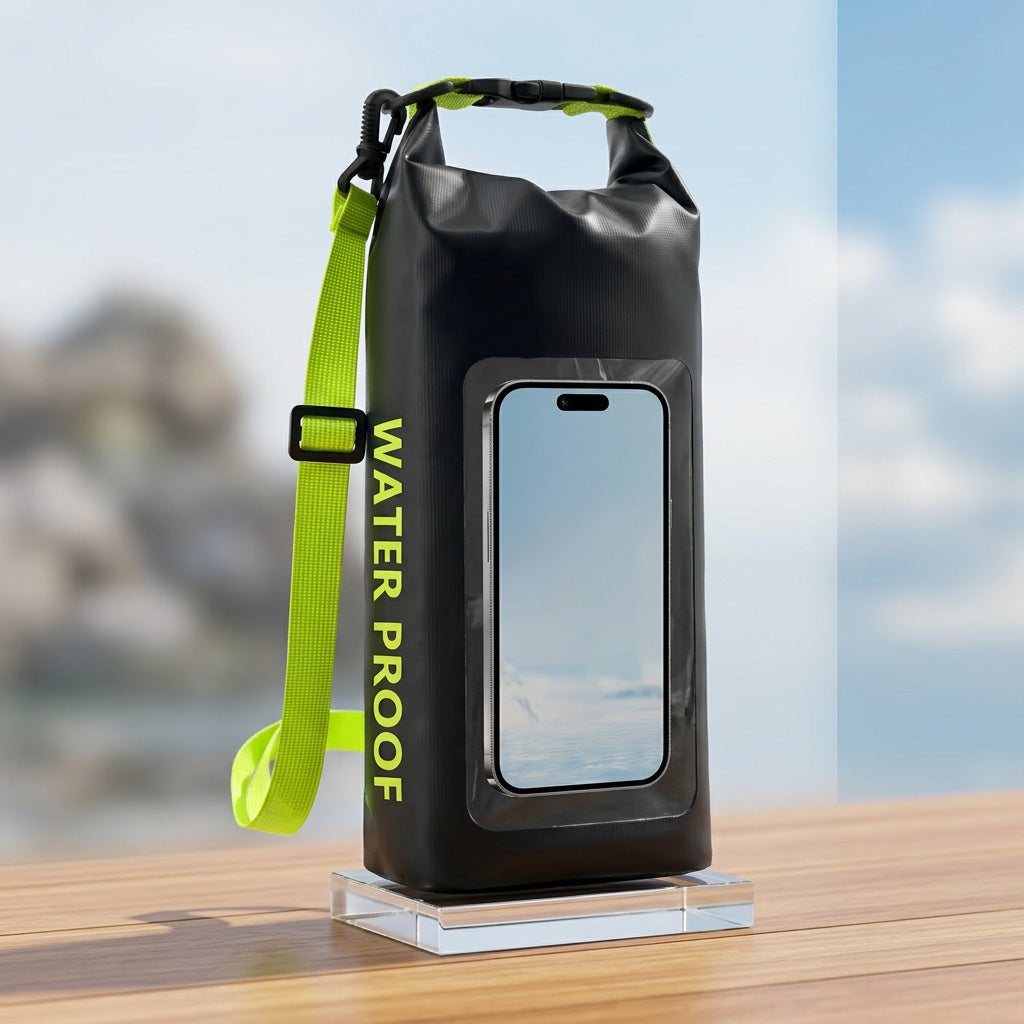 Sac étanche de 10 L à fermeture par enroulement avec pochette pour téléphone - Sac bandoulière pour kayak, bateau, plage, camping, natation, pêche, rafting et voyage