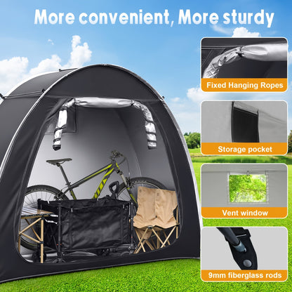 Abri de rangement pliable et portable pour vélos – Peut contenir 2 à 3 vélos, tissu Oxford 210D imperméable et anti-poussière PU4000, 211 x 81 x 165 cm, montage en 8 minutes, idéal pour le rangement à la maison, au jardin et en extérieur