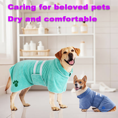 Peignoir de bain à séchage rapide pour chiens et chats – Manteau en microfibre absorbante avec détail brodé, peignoir de séchage mains libres pour chiens moyens et grands après le bain, la baignade ou la pluie