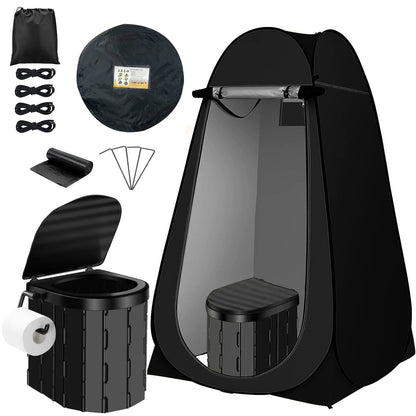 Toilettes de camping portables et tente d'intimité – Tente WC escamotable pour adultes avec 12 sacs, piquets de sol, cordes coupe-vent et tapis isolant, toilettes pliables pour le camping, les voyages et la randonnée