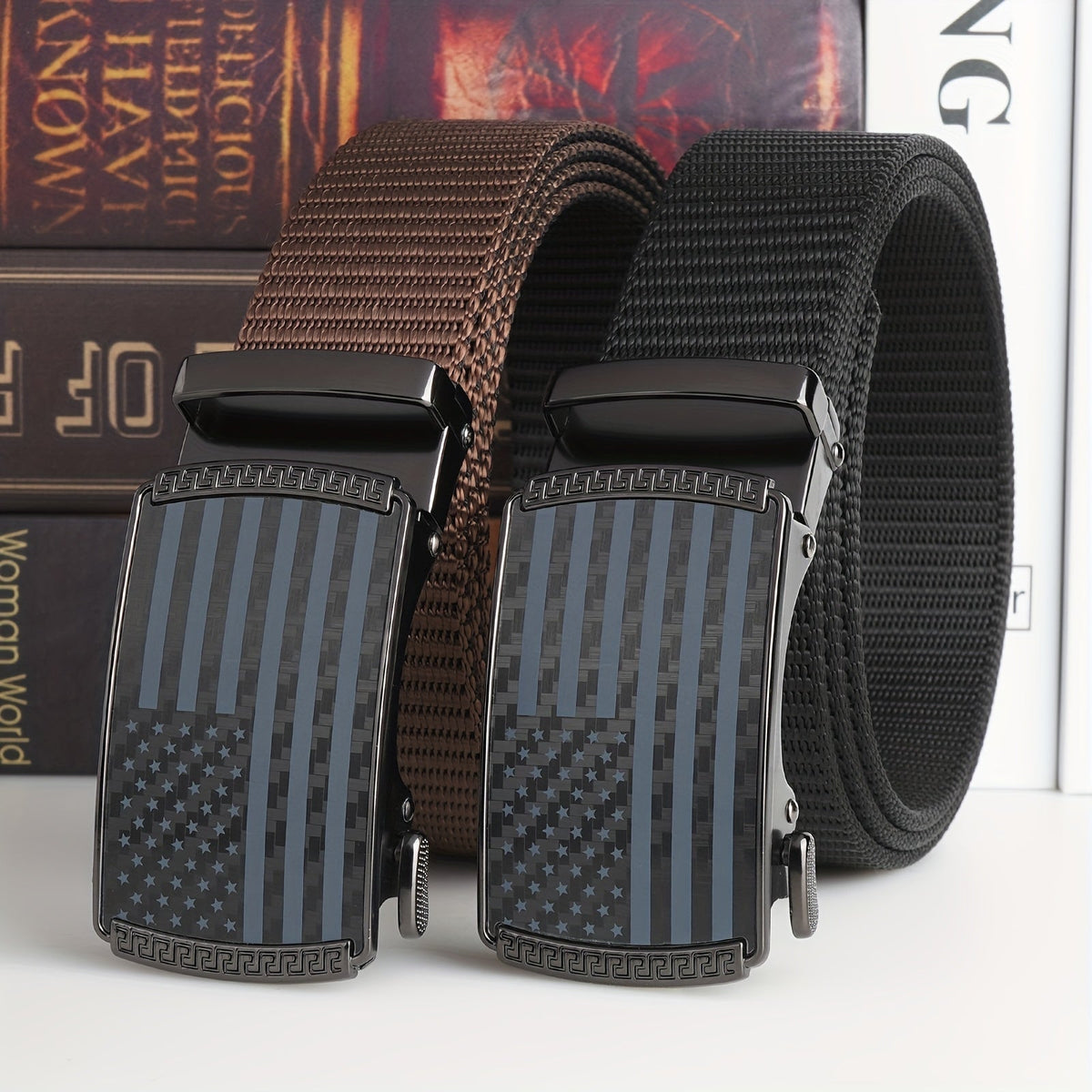 Lot de 2 ceintures à cliquet en nylon pour homme – Ceinture de golf, ceinture tactique de travail avec boucle automatique, tour de taille 76-117 cm, usage quotidien décontracté et extérieur