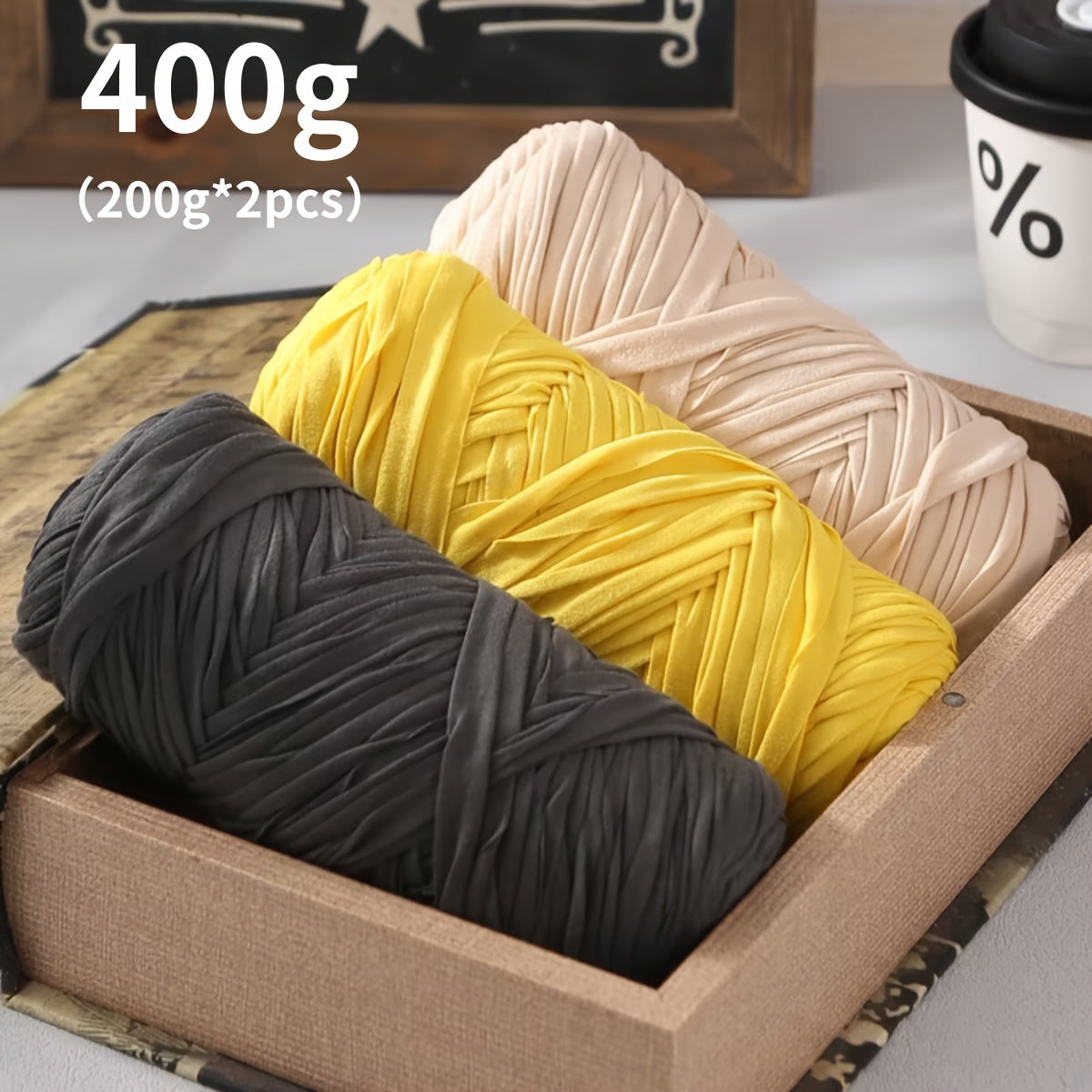 Fil de coton pour t-shirt 400 g (2 x 200 g) mélange de coton épais en 49 couleurs – Fil épais et doux pour paniers au crochet, sacs, tapis, projets de macramé et tricot – Fil de loisirs créatifs idéal pour les débutants