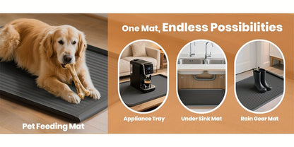 Tapis d'alimentation imperméable pour animaux 91 x 61 cm – Grand tapis antidérapant pour nourriture pour chien et chat – Bords surélevés, rainures de dérivation, facile à nettoyer, tapis de gamelle pour nourriture et eau, gris
