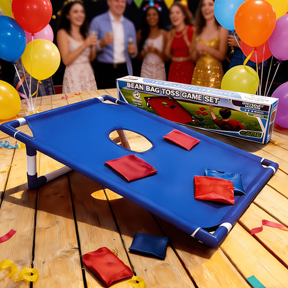 Jeu de cornhole avec 6 sacs de haricots, plateau bicolore et sac de transport pour jardin, fête en plein air, plage, camping, divertissement en intérieur – Coffret cadeau inclus Rouge Bleu