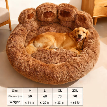 Panier rond pour chien et chat motif patte d’ours – Lit apaisant et doux pour animal de compagnie, antidérapant, chaud et confortable, petit, moyen, grand modèle, 50/60/70/90 cm, café/rose/gris