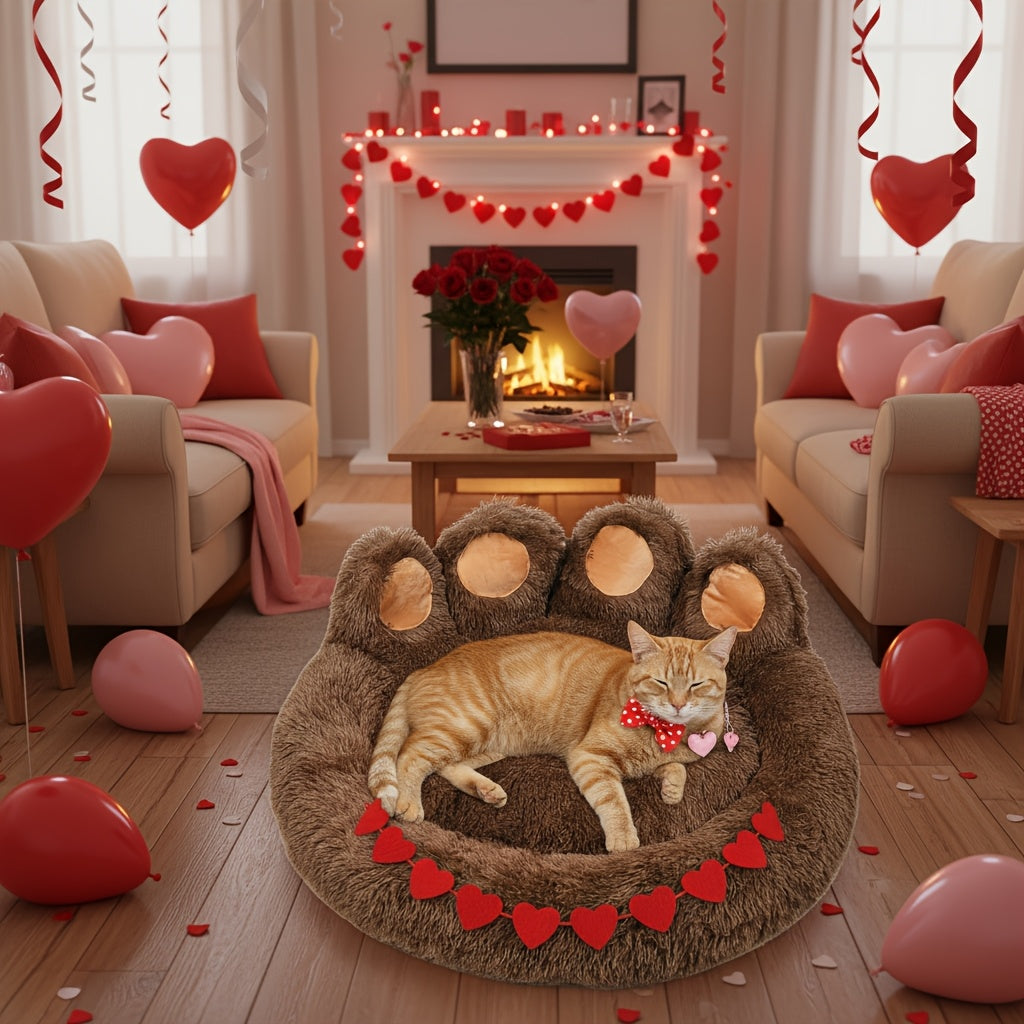 Lit pour chien et chat en forme de patte d'ours – Coussin rond apaisant, chaud et doux en peluche pour animal de compagnie avec foulard bonus, S M L XL 2XL Café Rose Gris Marron pour chiens et chats de petite, moyenne et grande taille