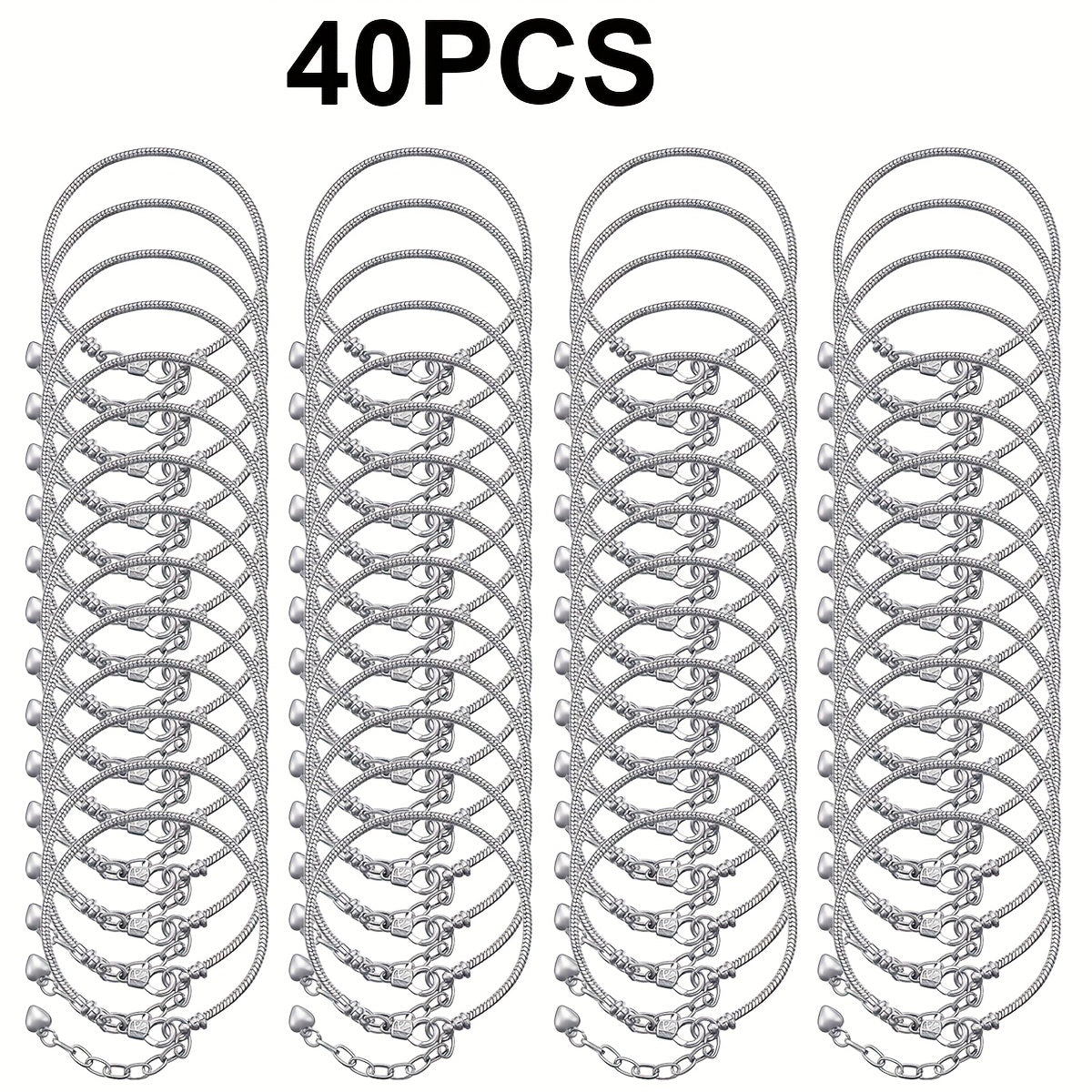 Kit de 40 pièces pour bracelets à chaîne serpent DIY – Bracelets à breloques perlées réglables avec chaînette d'extension en cœur, fournitures de bijoux en gros pour loisirs créatifs, cadeaux et projets de bijoux faits main