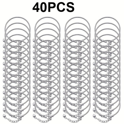 Kit de 40 pièces pour bracelets à chaîne serpent DIY – Bracelets à breloques perlées réglables avec chaînette d'extension en cœur, fournitures de bijoux en gros pour loisirs créatifs, cadeaux et projets de bijoux faits main