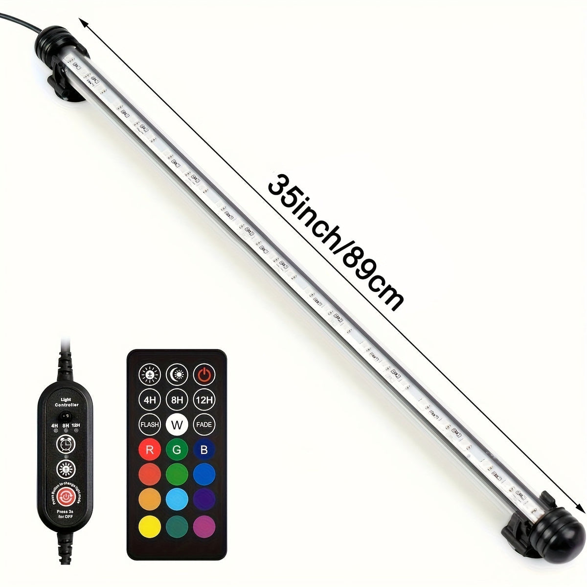 Éclairage LED submersible pour aquarium, lumière multicolore sous-marine pour aquarium, de 19 cm à 89 cm - Tailles multiples, 9 à 66 LED pour décoration d'aquarium d'eau douce et d'eau de mer