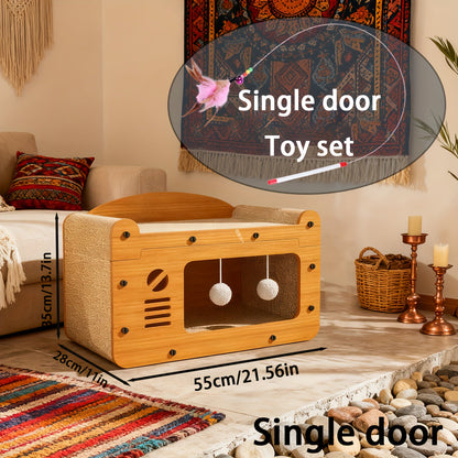 Maison à griffer en carton pour chat – Abri et couchage durables avec jouet plumeau, griffoir d'intérieur ventilé, disponible en tailles 17,7" et 22"
